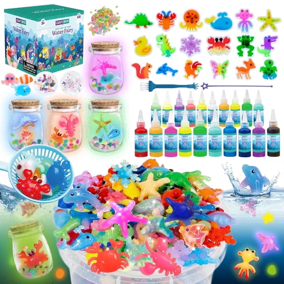 116PCS Magic Glow-in-the-Dark Water Elf Kit, Aqua Fairy Gel Water Toy with 18 Molds, DIY Water Squishy Craft Set, Makes 150 Magic Creatures, Ideal Birthday Gift for Kids