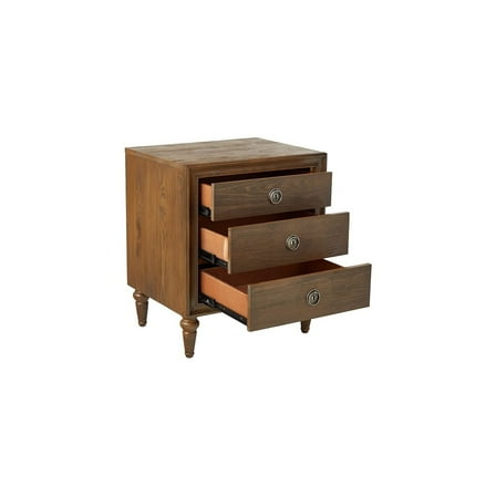Nightstand - 3 Drawer Wood Bedside Table with Metal Handles - Brown, 24x19x28 Inch