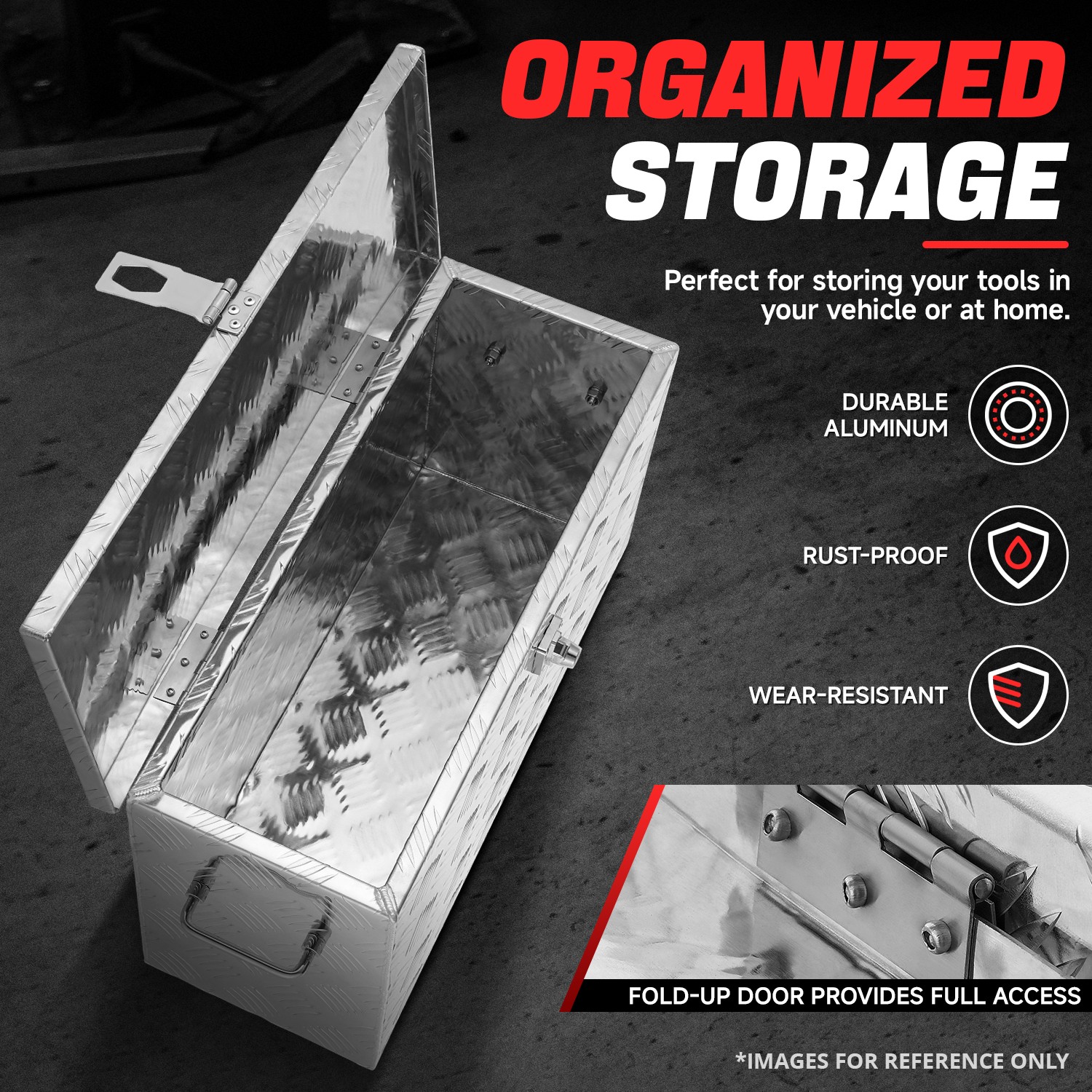 DNA Motoring 27.2"x9.4"x12.6" Aluminum Pickup Truck Trailer Trunk Bed Tool Storage Box w/ Side Handle