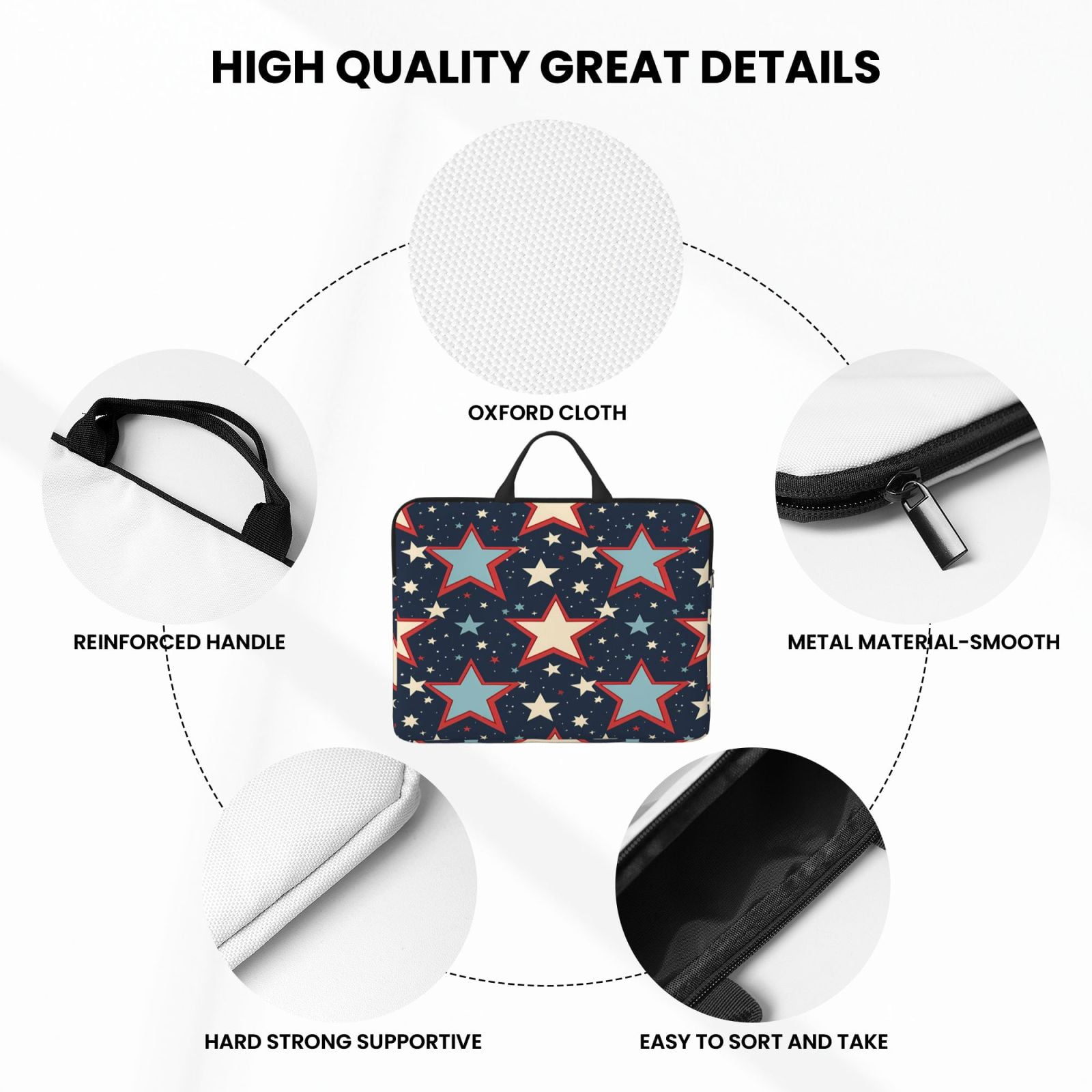 Laptop Sleeve Bag For Women Men 14inch Waterproof Durable Protective Computer Carrying Cover Handle Laptop Case Bag Independence Day Theme Elements Star (6)