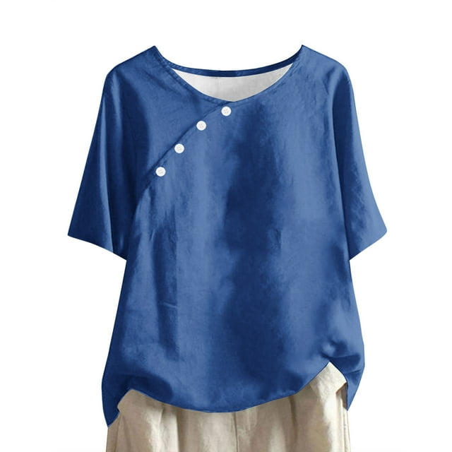 GigrtiJin Women Plus Size Causal Tops 2025 Short Sleeve Button Decor Blouses Summer Fashion Comfy Solid Color Shirts