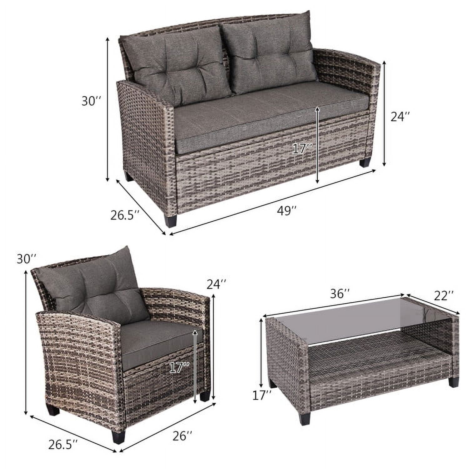 Aimee Lii 4 Pieces Wicker Patio Furniture Set, Coffee Table Cushioned Sofa, Modern Patio Furniture, Gray Aimee Lii 4 Pieces Wicker Patio Furniture Set, Coffee Table Cushioned Sofa, Modern Patio Furniture, Gray