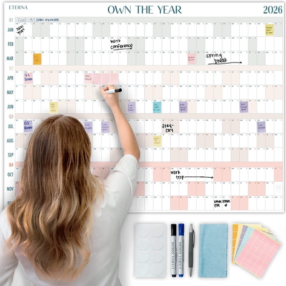 Own the Year 2026 GIANT Dry Erase Wall Calendar | 4ft x 3ft Full Year Planner
