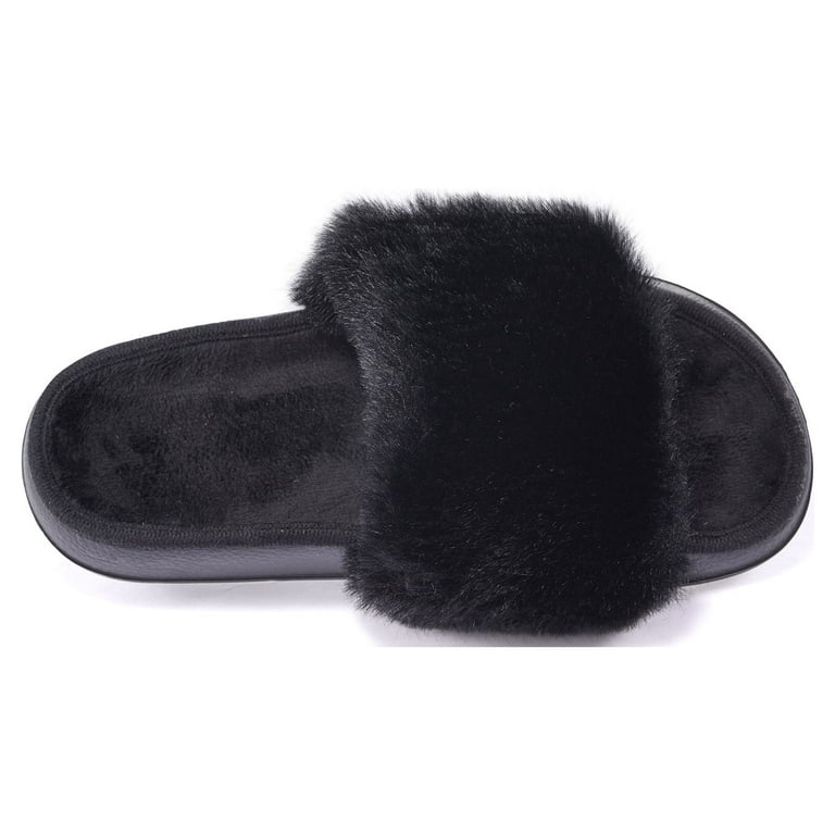 Black fuzzy slides walmart new arrivals