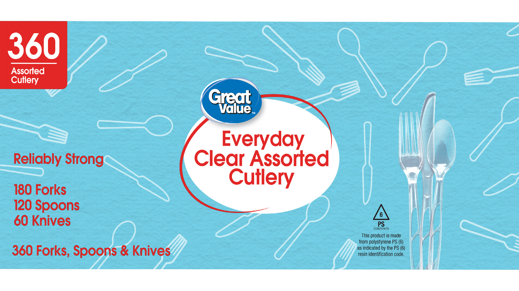 Great Value Plastic Disposable Cutlery Set, Clear, 360-Count photo 4