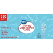 Great Value Everyday Plastic Disposable Assorted Cutlery Set, Clear, 360 Count