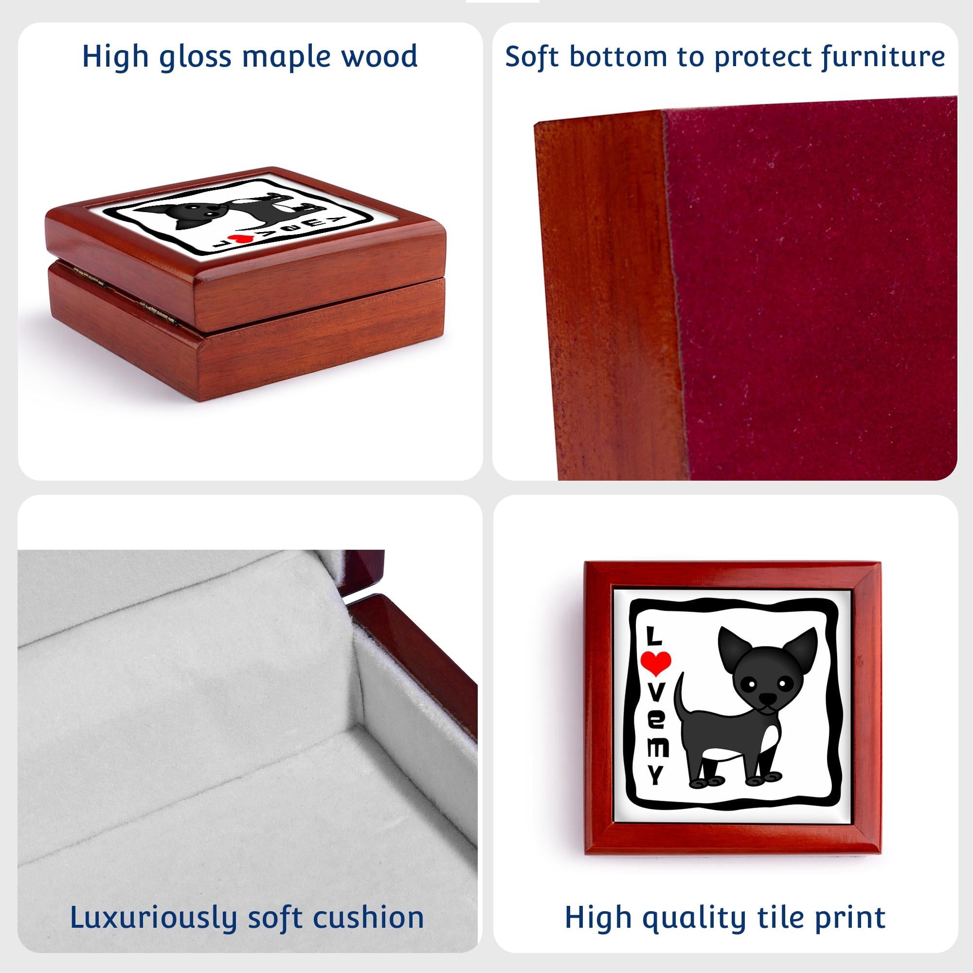 3dRose, I Love My Chihuahua Black, Jewelry Box 5.5x5.5 inch with 4 inch tile