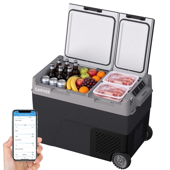 Dual Zone Car Refrigerator Freezer – 51QT (48L) Portable Electric Compressor, Battery Compatible (Not Included)