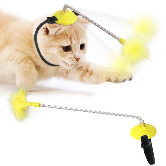 Shulemin - Palo de juguete interactivo de plástico para gatos con forma de pluma para montar en la cabeza, para aliviar el aburrimiento, color azul