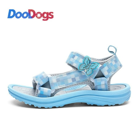

DooDogs Kids Girls Sandals Butterfly Design Colorful Plaid Soft Sole Anti Slip Open Toe Lightweight Breathable Shoes