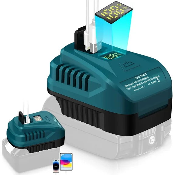 100W USB Charger Adapter for Makita 18V QC3.0 Type-C USB Port with LED Display