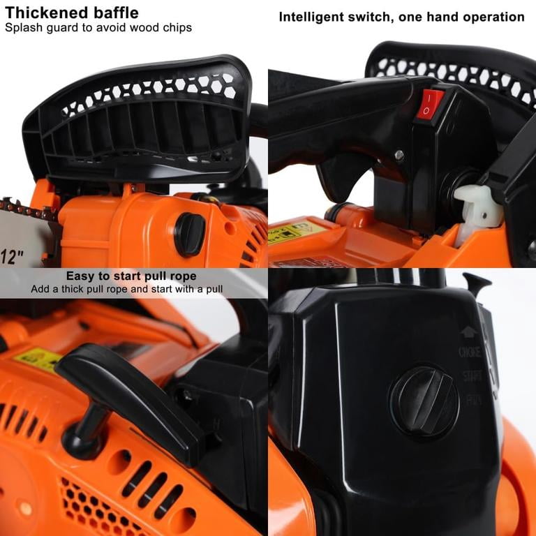 Mohsoe Gas Chainsaw 12 Inch, Top Handle Lightweight Chain Saw with 2-Stroke Engine, Wrap-Around Soft Grip, Automatic Oiler, Starter Rope Safety Design, One-Hand Operation, 8 lbs