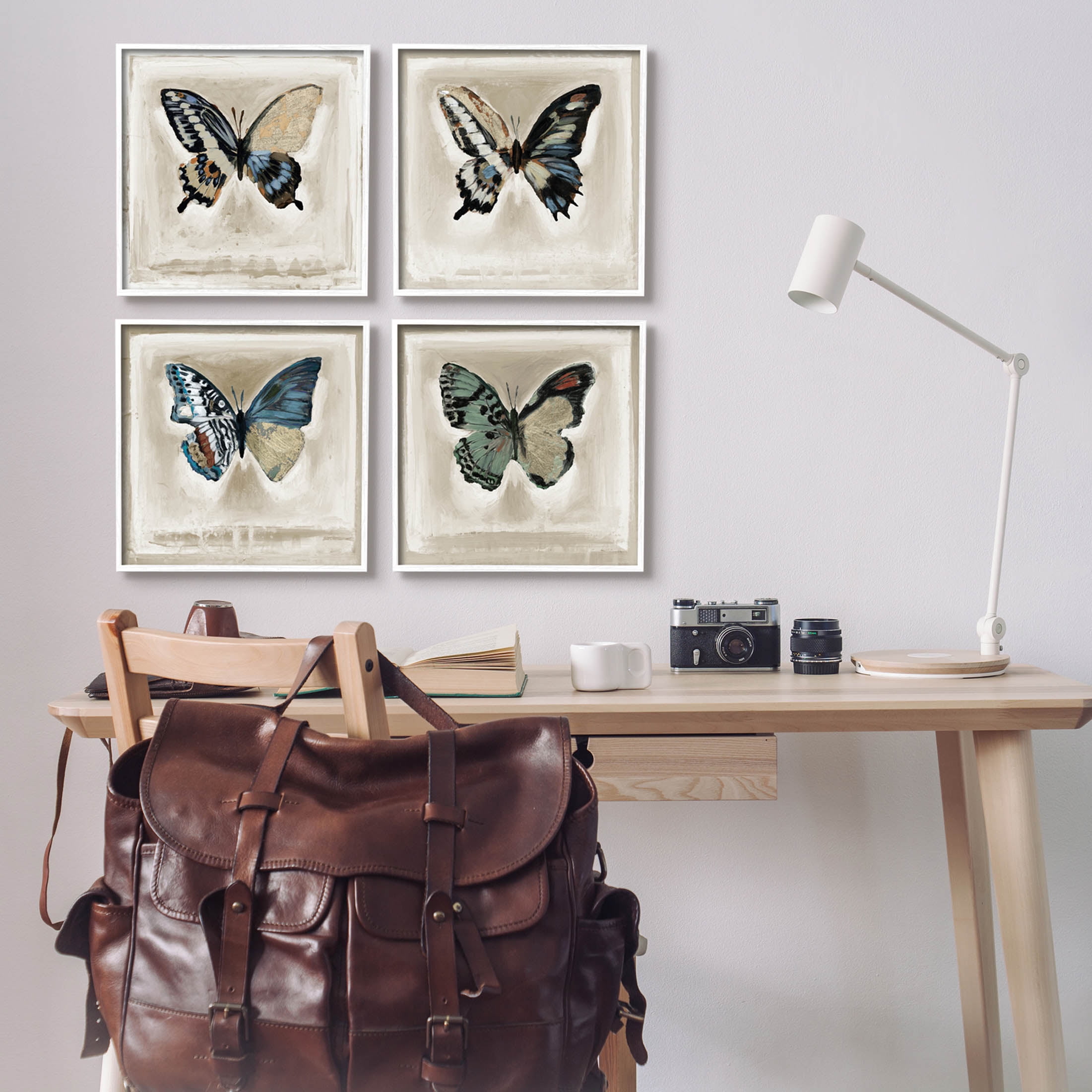 Stupell Industries Asymmetrical Butterfly Wing Patterns Painting White Framed Art Print Wall Art, Set of 4, Design by Stacy D'Aguiar