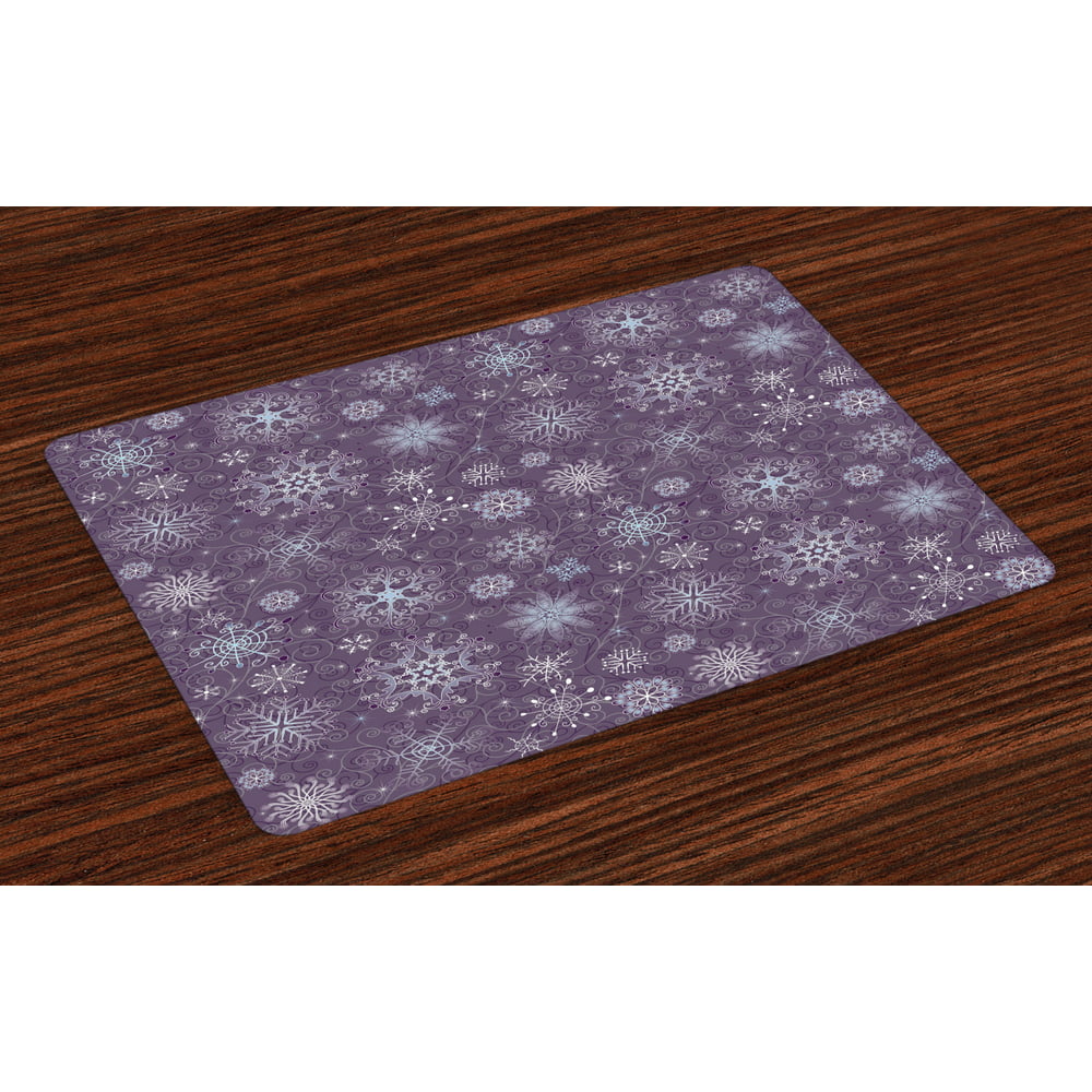 Eggplant Placemats Set of 4 Christmas Inspired Cute Flowers Snowflakes