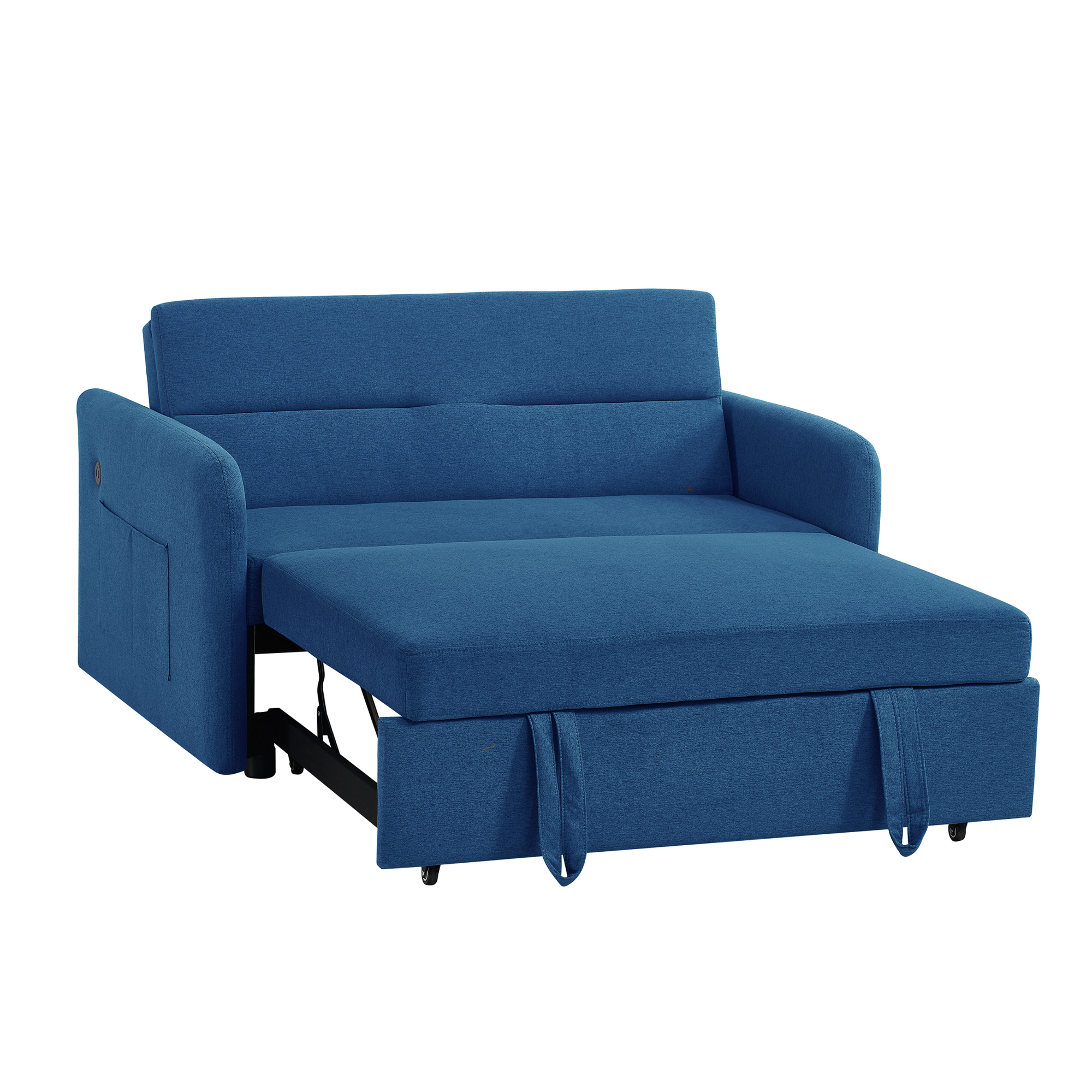 3 in 1 Convertible Sleeper Sofa Bed with Pull Out Bed ,Modern Linen Fabric Upholstered Loveseat Sofa Couch with 2 Pillows and Adjsutable Backrest,Retro Blue