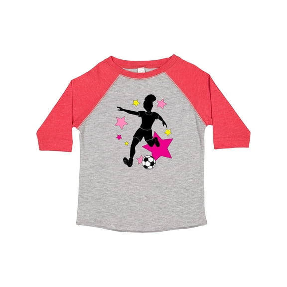 Inktastic Girl Playing Soccer Pink and Yellow Stars Girls Toddler T-Shirt