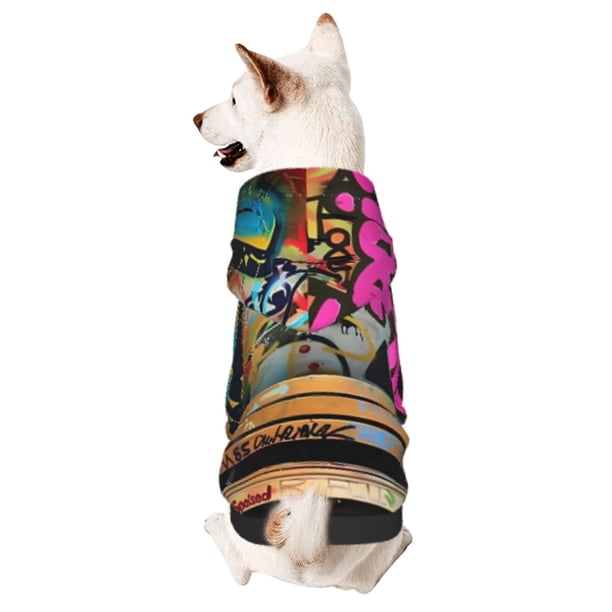 Fotbe Graffiti Lamp Urban Scene Sudadera con Estampado para Perros Pequeños – Suéter con Capucha para Mascotas, Tela Suave de Forro Polar con Bolsillo-Small