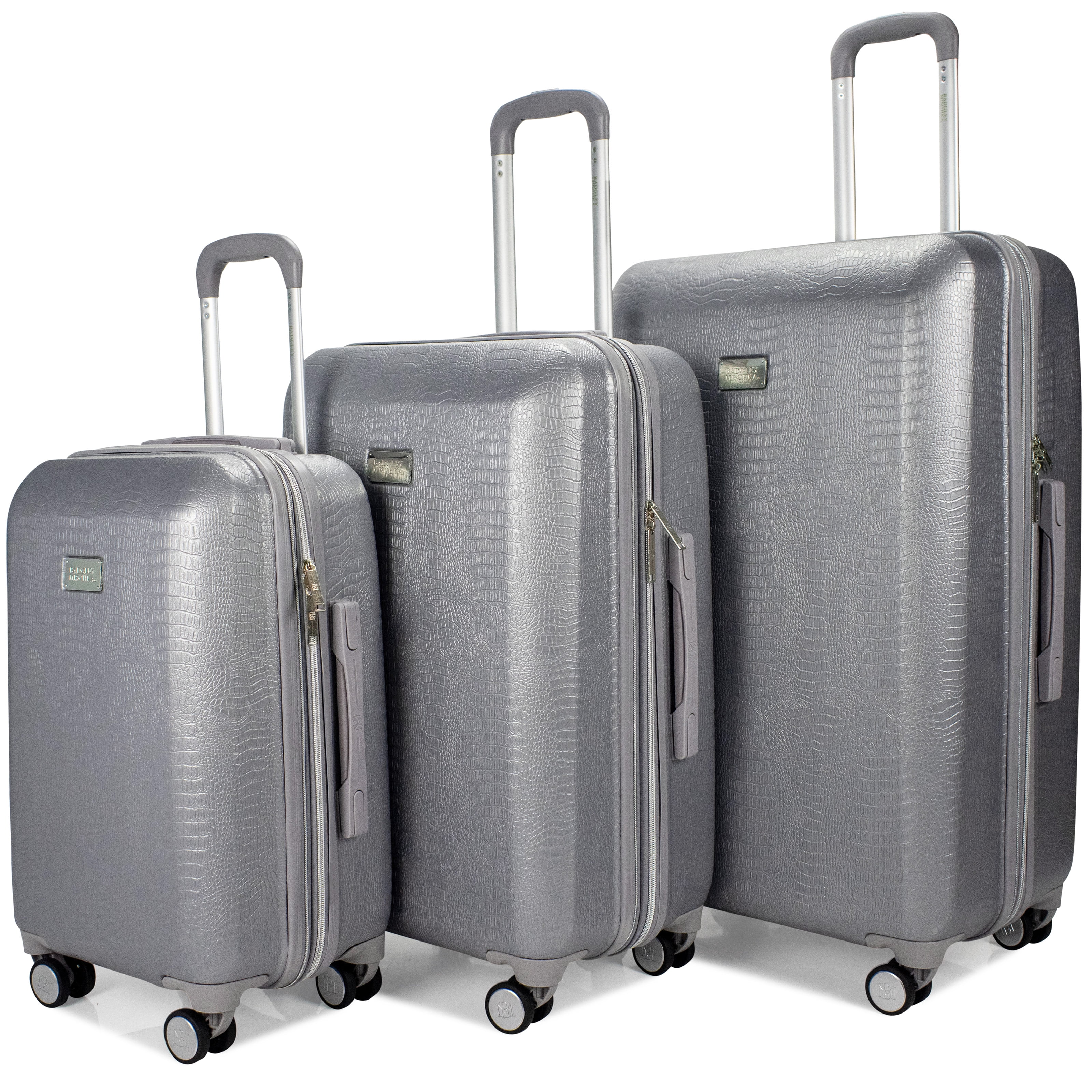 BADGLEY MISCHKA BMLUGSETSNSIL Snakeskin 3 Piece Expandable Luggage Set (Silver)