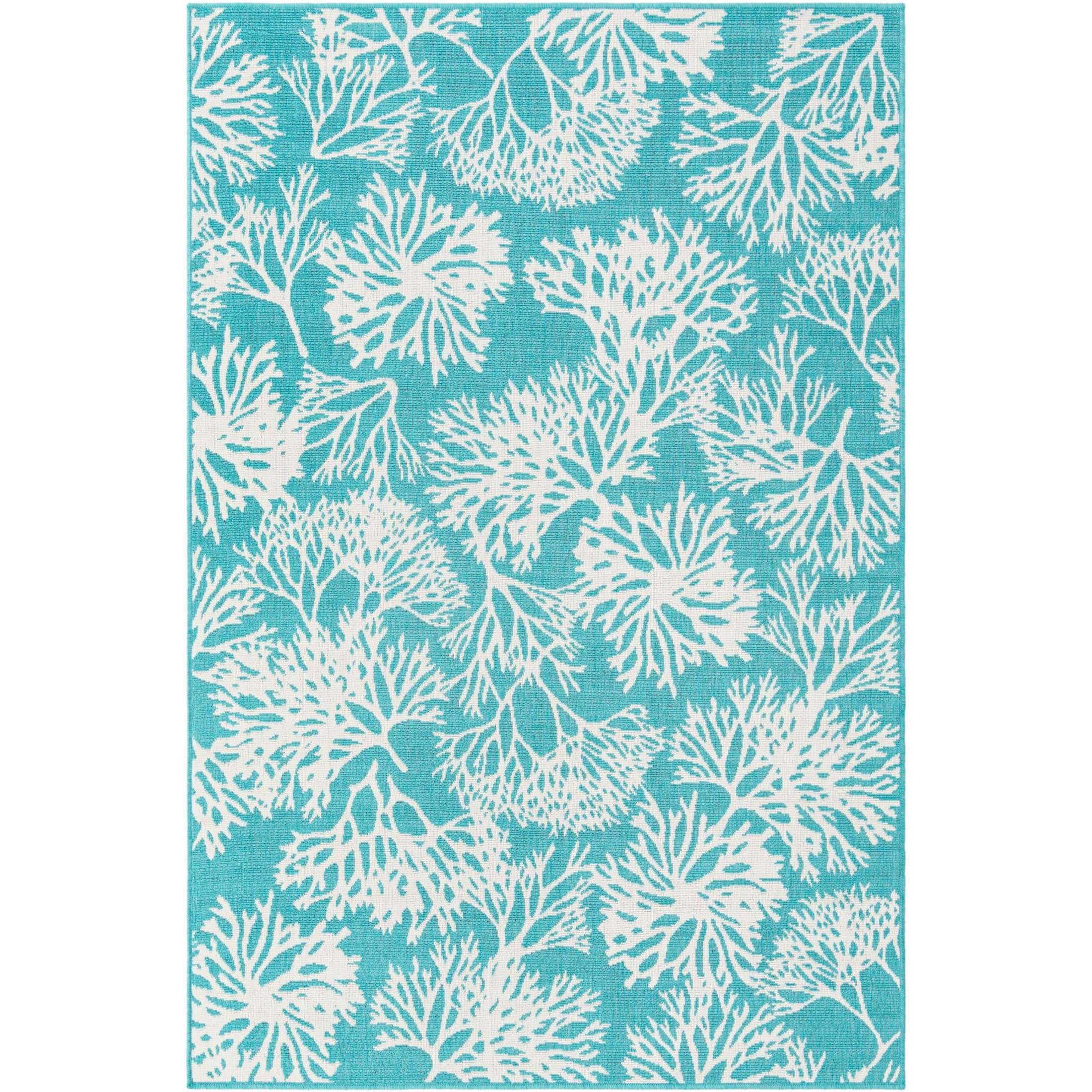 Unique Loom Outdoor Coastal Collection Area Rug - Coral (5' 3" x 8' Rectangle Teal/Ivory)