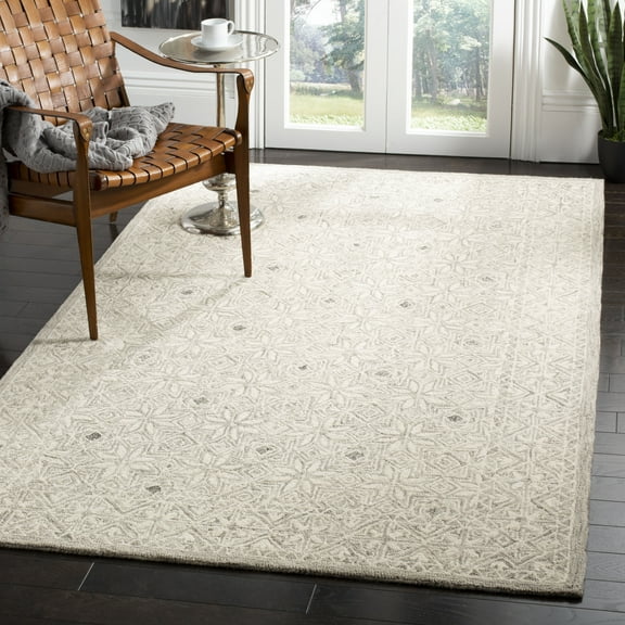 SAFAVIEH Micro-Loop Grace Floral Geometric Area Rug, Silver/Ivory, 4' x 6'
