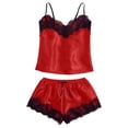 thumbnail image 4 of MEZZALL Women's 2 Piece Satin Pajama Set Spaghetti Strap Cami Top with Lace and Elastic Drawstring Shorts Sleepwear Trendy Pjs, 4 of 5