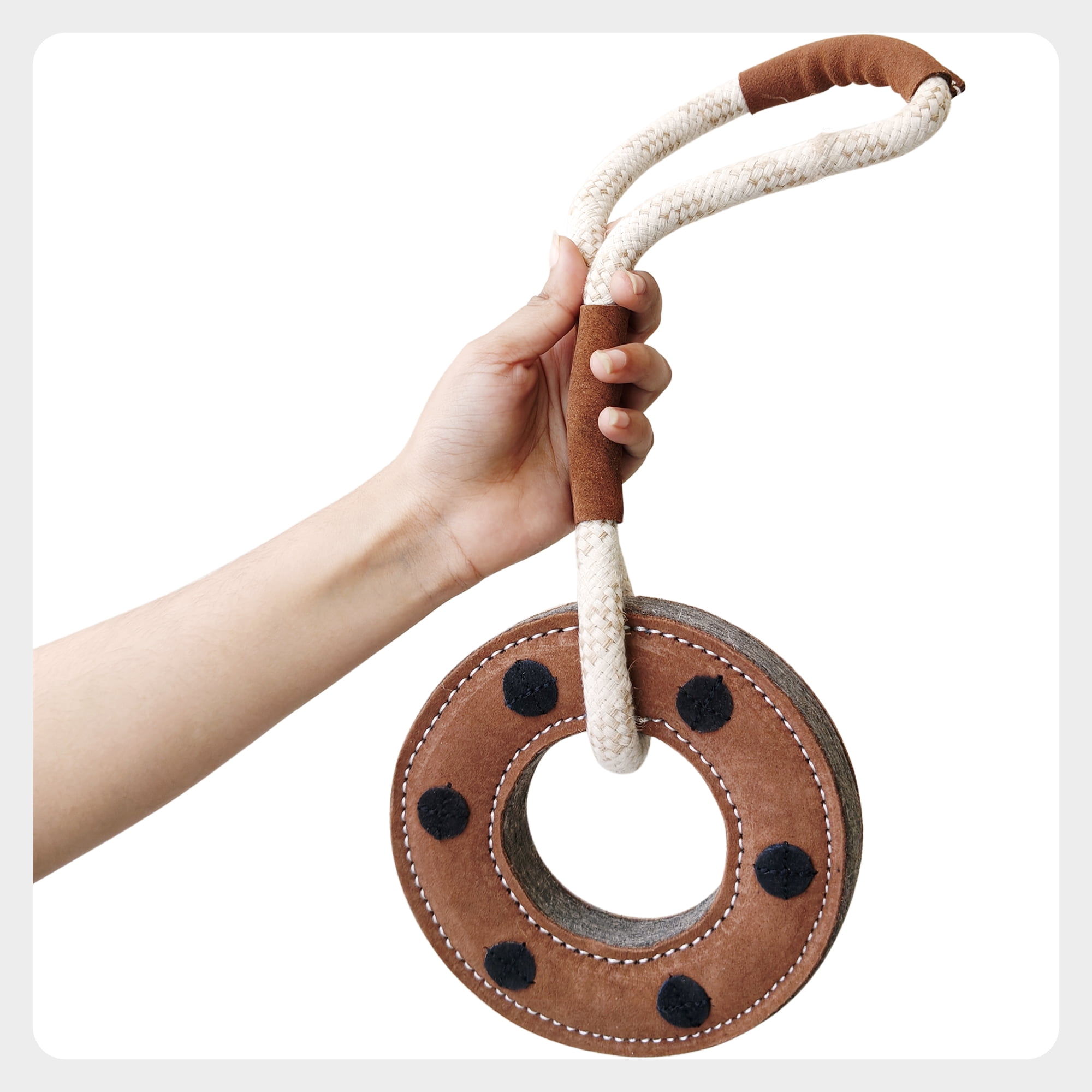 PetYupp Leather and Wool Rope Ring Dog Chew Toy