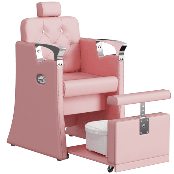KIGOTY Reclining Pedicure Chair No Plumbing, Pedicure Station with Foot Bath & Hidden Platform, Adjustable Nail Salon Chair for Manicure Pedicure，Pink