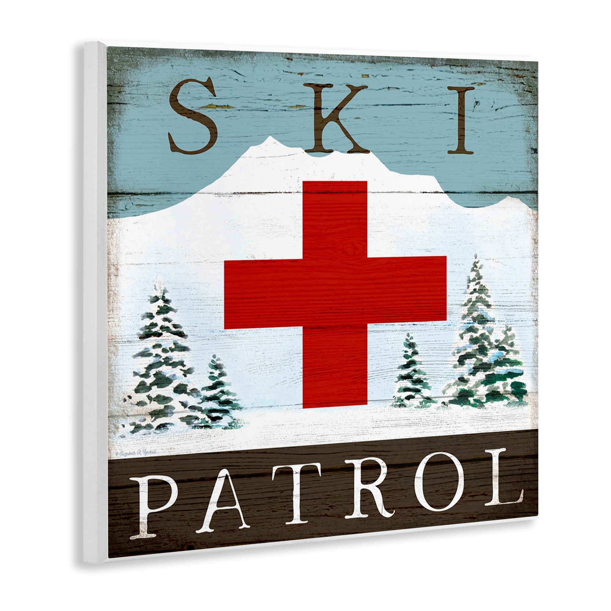 Stupell Industries Ski Patrol Rustic Cabin Sign Snowy Forest Mountain, 12 x 12, Design by Elizabeth Tyndall