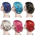 thumbnail image 2 of Travelwant 5Pcs/Set Shiny Flower Turban Shimmer Chemo Cap Hairwrap Headwear Beanie Hair Scarf, 2 of 7