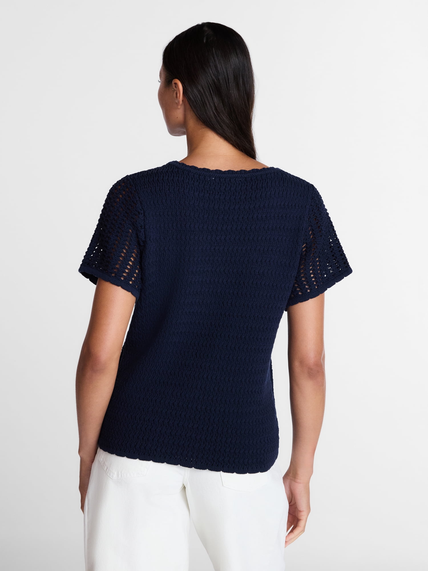 Time and Tru Women's Textured Crewneck Sweater with Short Sleeves, Lightweight, Sizes XS-XXXL