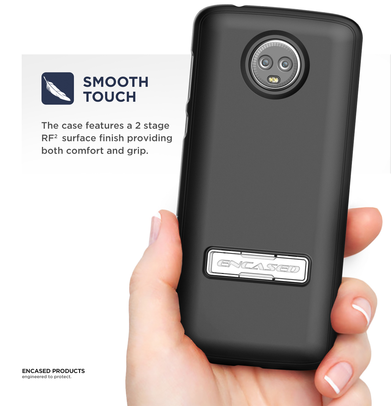 For Motorola Motog6 Phone Slimline Series Smooth Black Encased Moto G6 Case With Belt Clip Holster Rubberized Slim Combo Cover With Reinforced Metal Kickstand Holsters Cases Holsters Clips