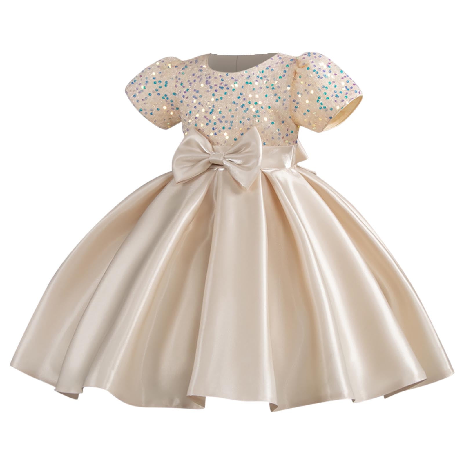 Girls Prom Dresses Formal A-Line Size 2-10 Toddlers Kids Elegant Sequins Short Sleeve Bowknot High Waisted Solid Performance Party Dress