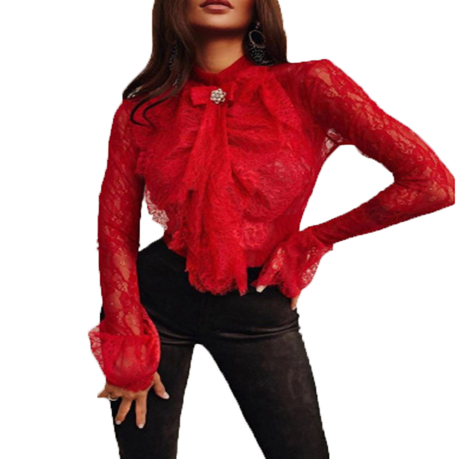 red sheer turtleneck