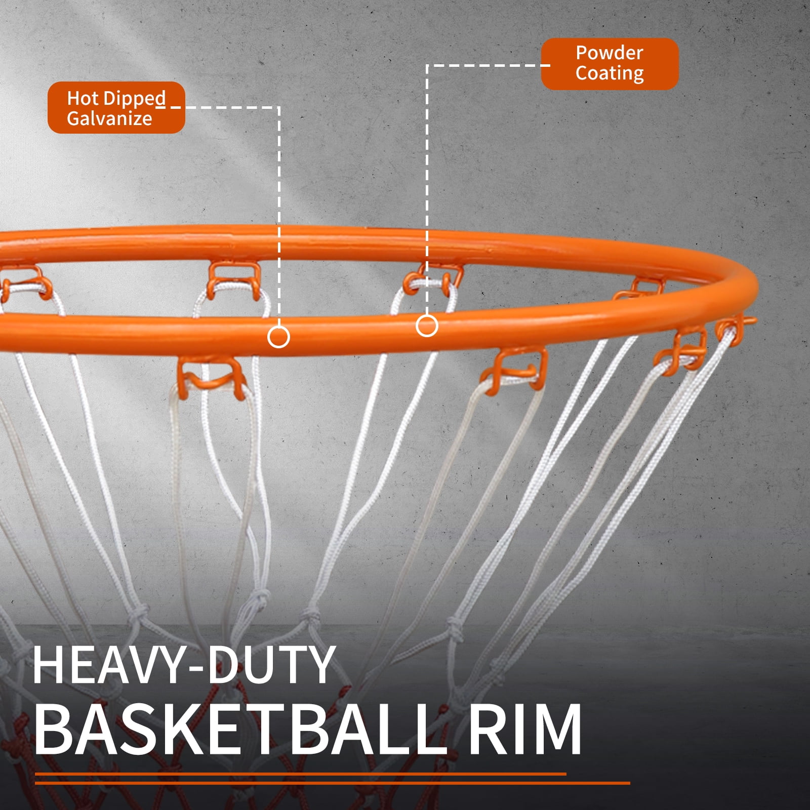 Basketball Double Spring Solid Rim, 18" Steel Basketball Rim for Indoor and Outdoor, Orange