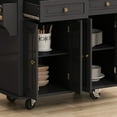 thumbnail image 4 of Kitchen Island Cart on Wheels, Rolling Kitchen Cart with Two Storage Cabinets, 4-Door Cabinet & Towel Rack, Spice Rack, Large Mobile Kitchen Table for Home Coffee Bar (Black), 4 of 9