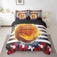 thumbnail image 2 of Basketball Bed In A Bag 7 Pieces, Camouflage Comforter Set Queen Size, American Flag Bedding Sets Teens Adult Men, Gold Fire Sports Games Sheet Set With Comforter,Black Red, 2 of 5
