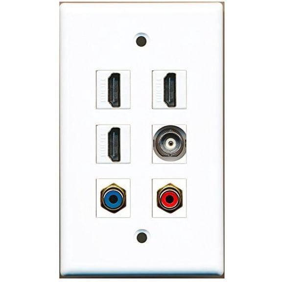 RiteAV - 3 HDMI 1 Port RCA Red 1 Port RCA Blue 1 Port BNC Wall Plate
