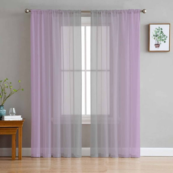 Light Purple Grey Ombre Sheer Curtains 72 Inches Long 2 Panels Set, Window Sheer Curtains for Living Room/Bedroom, Modern Gradient Abstract Art Light Filtering Rod Pocket Curtain 52'' x 72'' x 2
