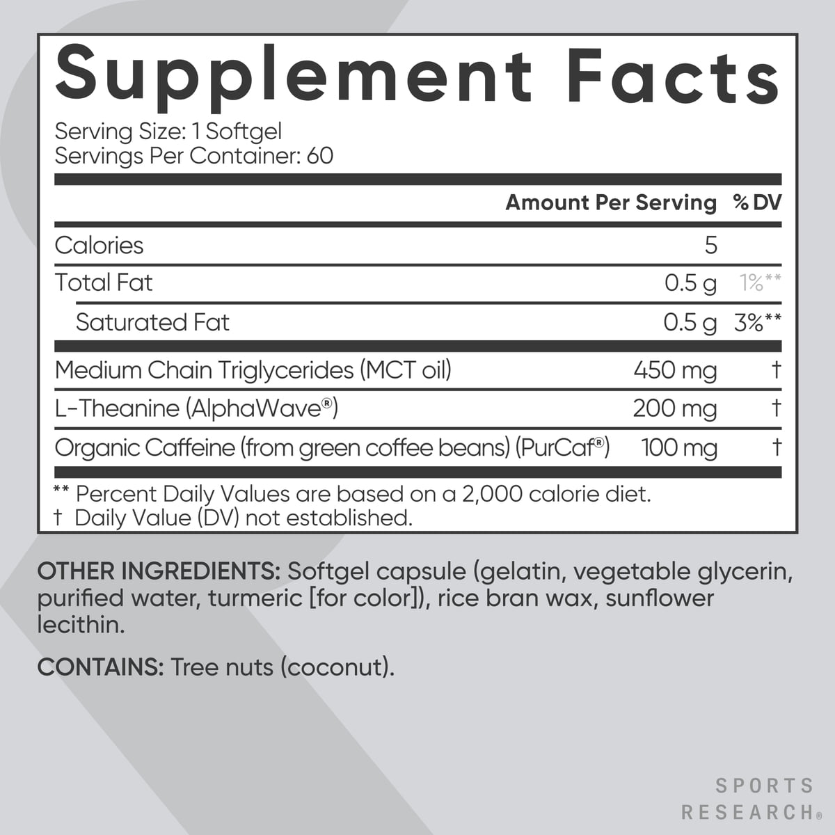 Sports Research® Premium L-Theanine 200mg Supplement + Caffeine & Coconut Oil - Natural Nootropic