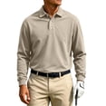 thumbnail image 5 of UDAUDU Men's Casual Polo Shirts Long Sleeve Basic Thermal Pullover Tops | Soft,Stretchy,Comfy,Classic Collar,Button Up,Solid,Relaxed Fit,Golf Polo Shirts Khaki 3XL, 5 of 5