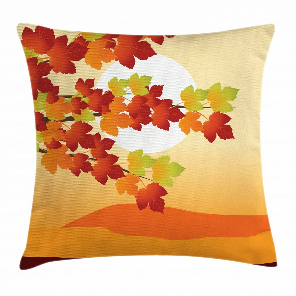 Autumn Throw Pillow Cushion Cover, Fall Season Landscape in Warm Tones