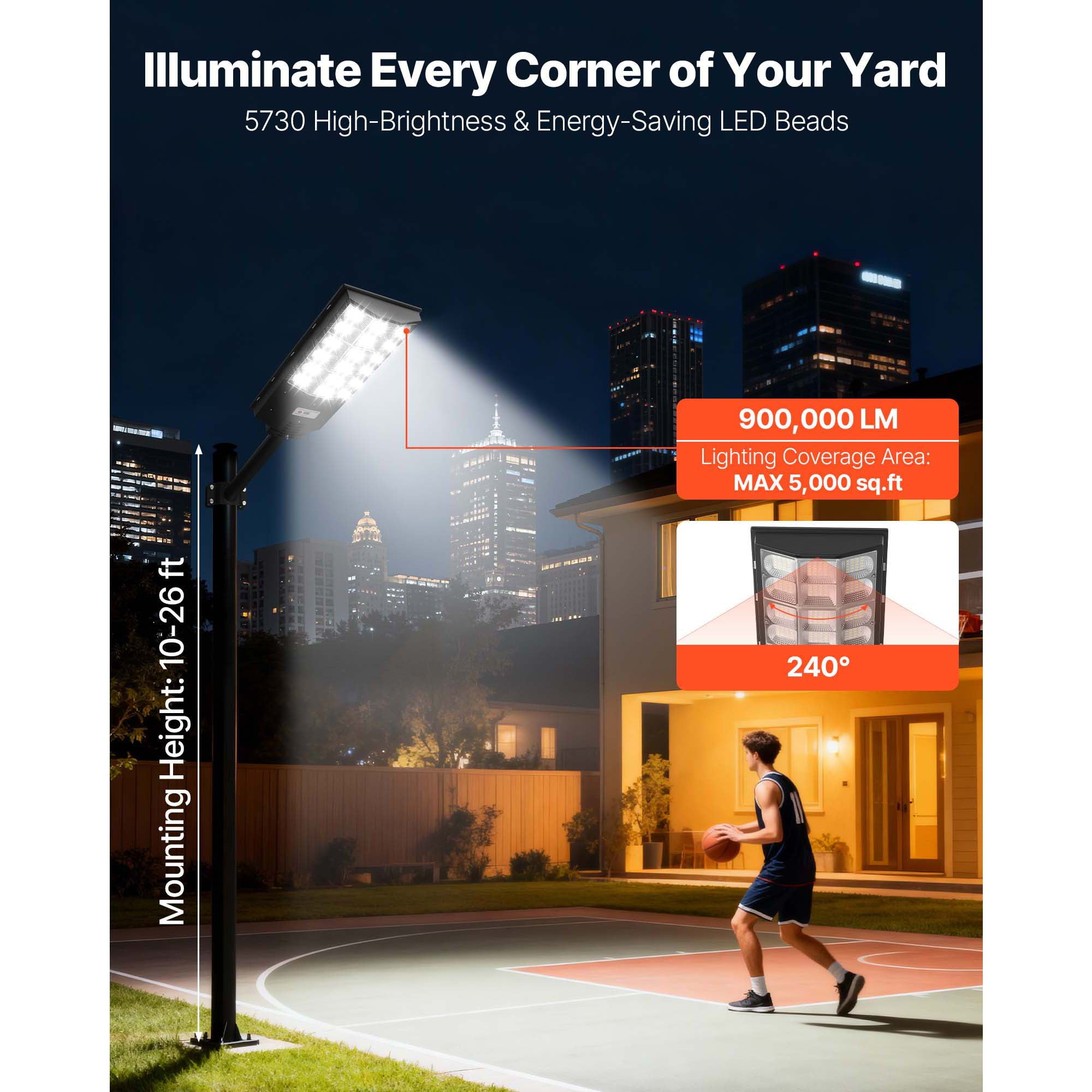 KFFKFF 12000W Solar Street Light Outdoor, 900000LM, Commercial Parking Lot Light with Dusk to Dawn Function, LED Flood Security Lamp Featuring Motion Sensor, IP65 Waterproof Wide Angle Lighting