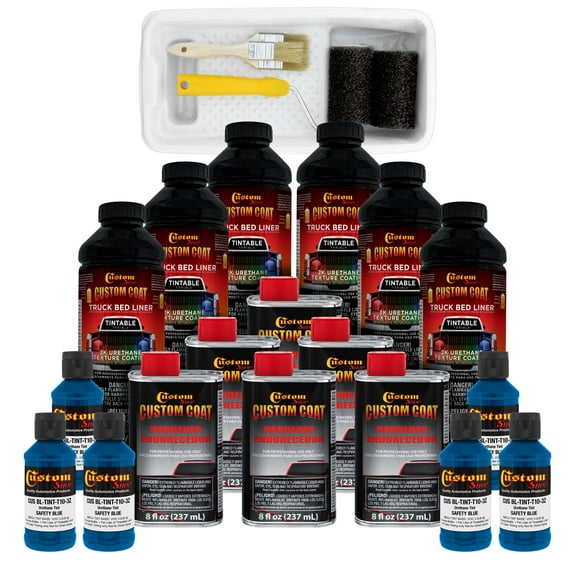 Custom Coat Safety Blue 1.5 Gallon (6 Quart) Urethane Roll-On, Brush-On or Spray-On Truck Bed Liner Kit with Roller and Brush Applicator Kit