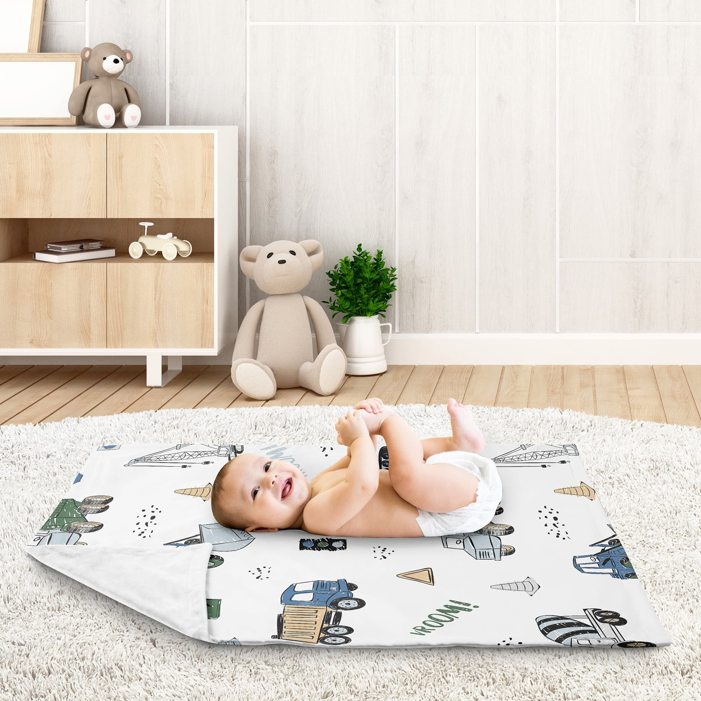 Sweet Jojo Designs Construction Truck Blue Green and Grey Baby Security Blanket
