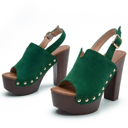 

EQWLJWE Platform Super High Heels Mules for Women Chunky Block Studded Round Toe Slides Sandals Backless Fashion Dress Club Shoes