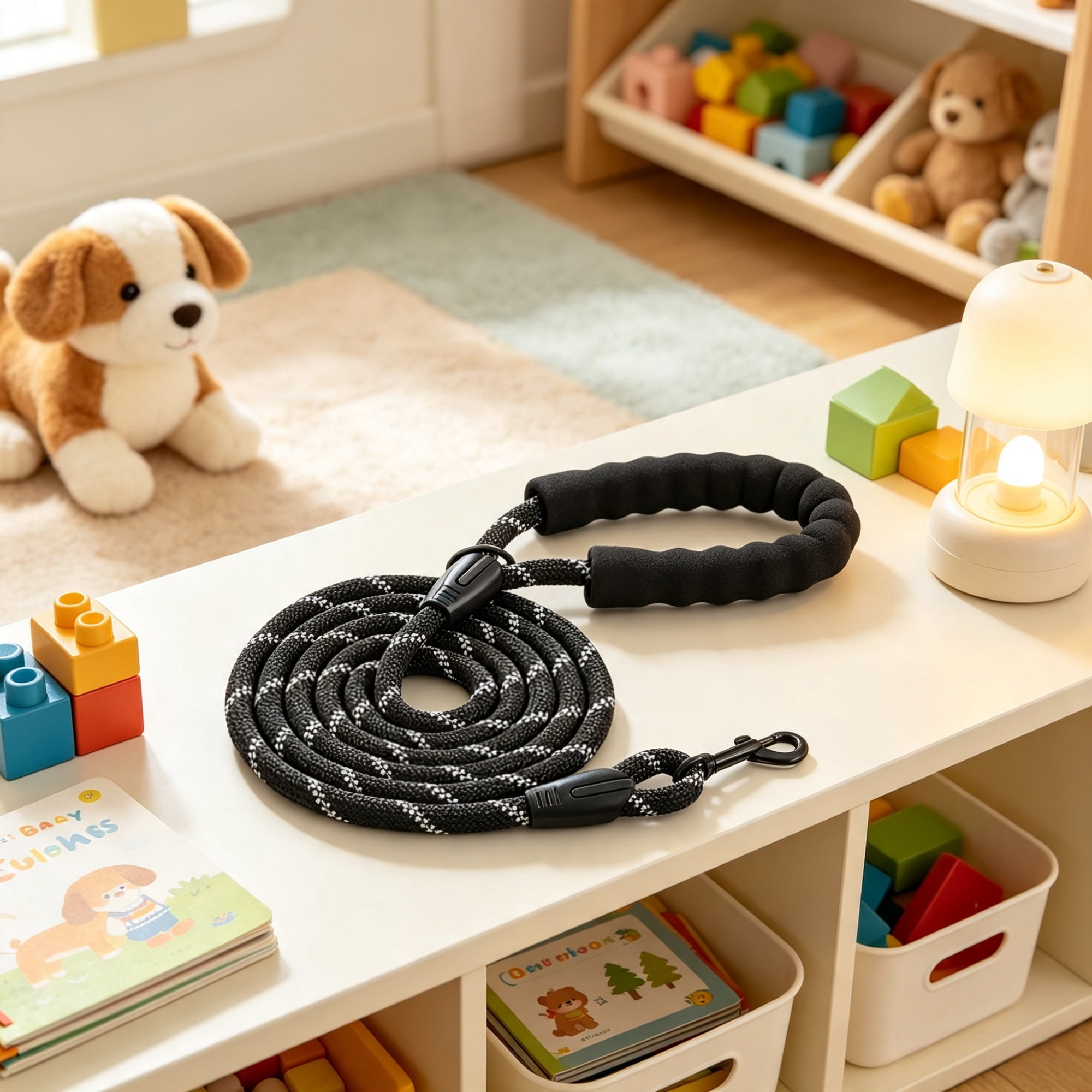 6ft Heavy Duty Dog Leash, Strong Nylon Rope Leash with Padded Handle & Reflective Threads, Dog Walking & Training Leash for Medium Large Dogs (1/2 in, Black)