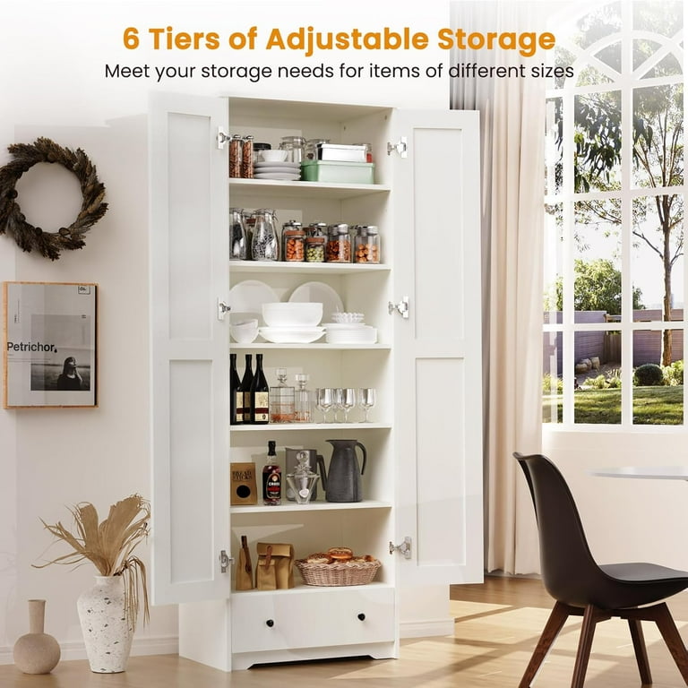 Teekyooly 70 Farmhouse Kitchen Pantry Cabinet Tall Large Wood Storage Cabinet with 6 Adjustable Shelves 2 Barn Doors Drawer for Bathroom Dining