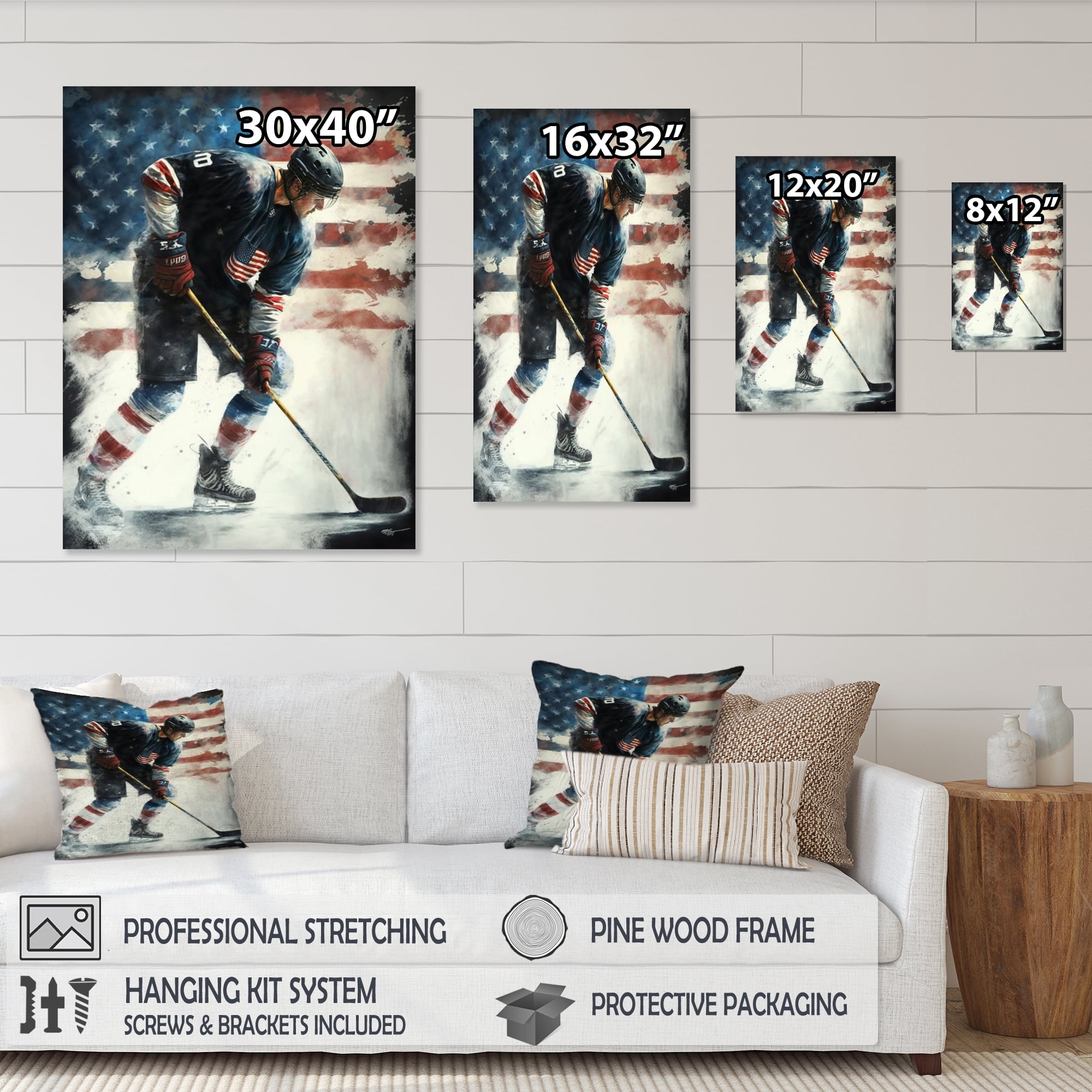 Designart Hockey Player On Ice I Canvas Wall Art