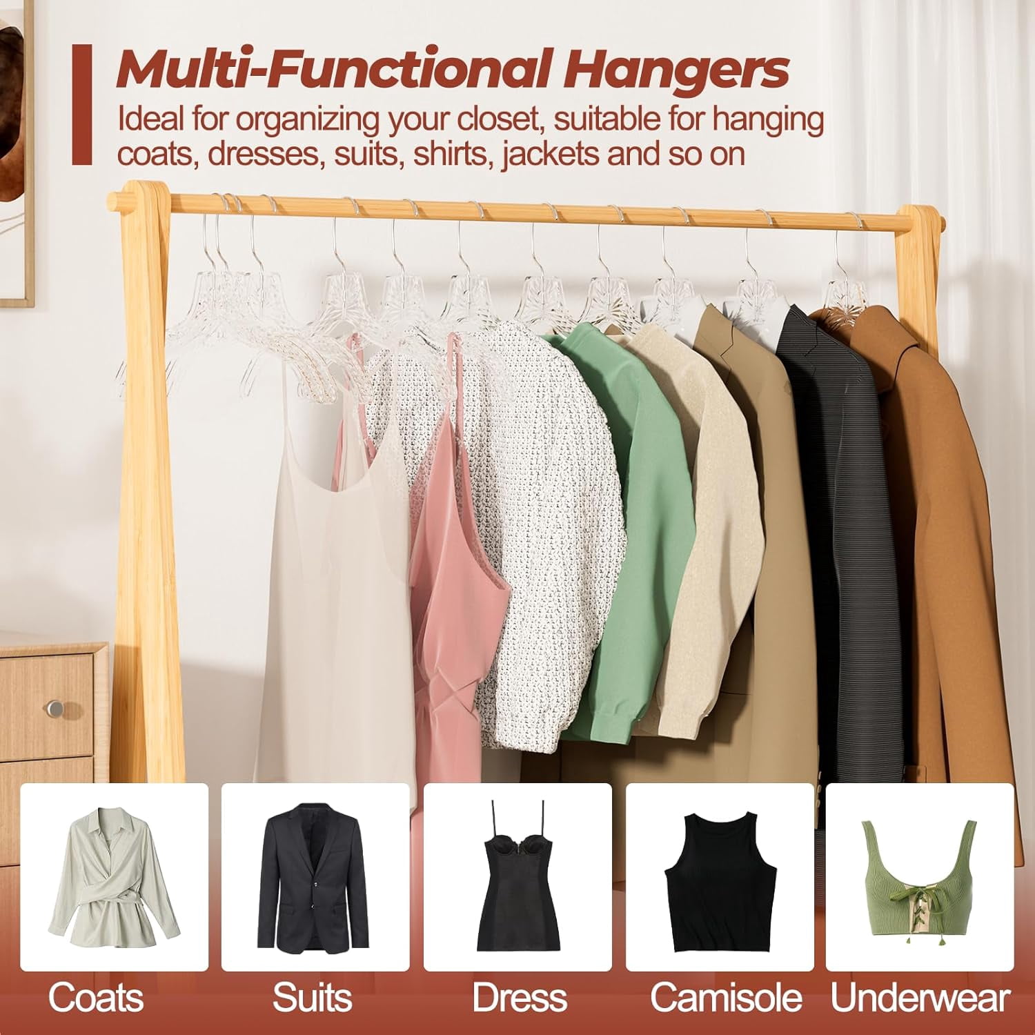 UEAKPIC Clear Crystal Plastic Hangers with 360 Degree Rotatable Hook for Shirt, Coat, Dress 25 Pack
