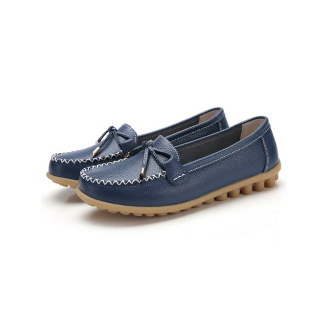 MAWCLOS Ladies Moccasins Comfort Nursing Shoes Slip On Resistant Loafers Bow Work Boat Shoe Deep Blue 8.5
